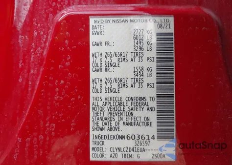 2022 Nissan Frontier Sv 4X4 from USA, damaged, VIN 1N6ED1EK0NN603614